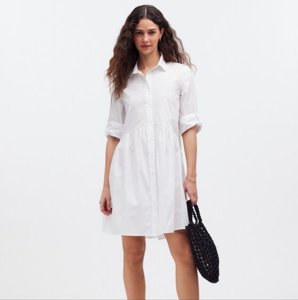 NWT Madewell Button Front Mini Shirtdress in Poplin